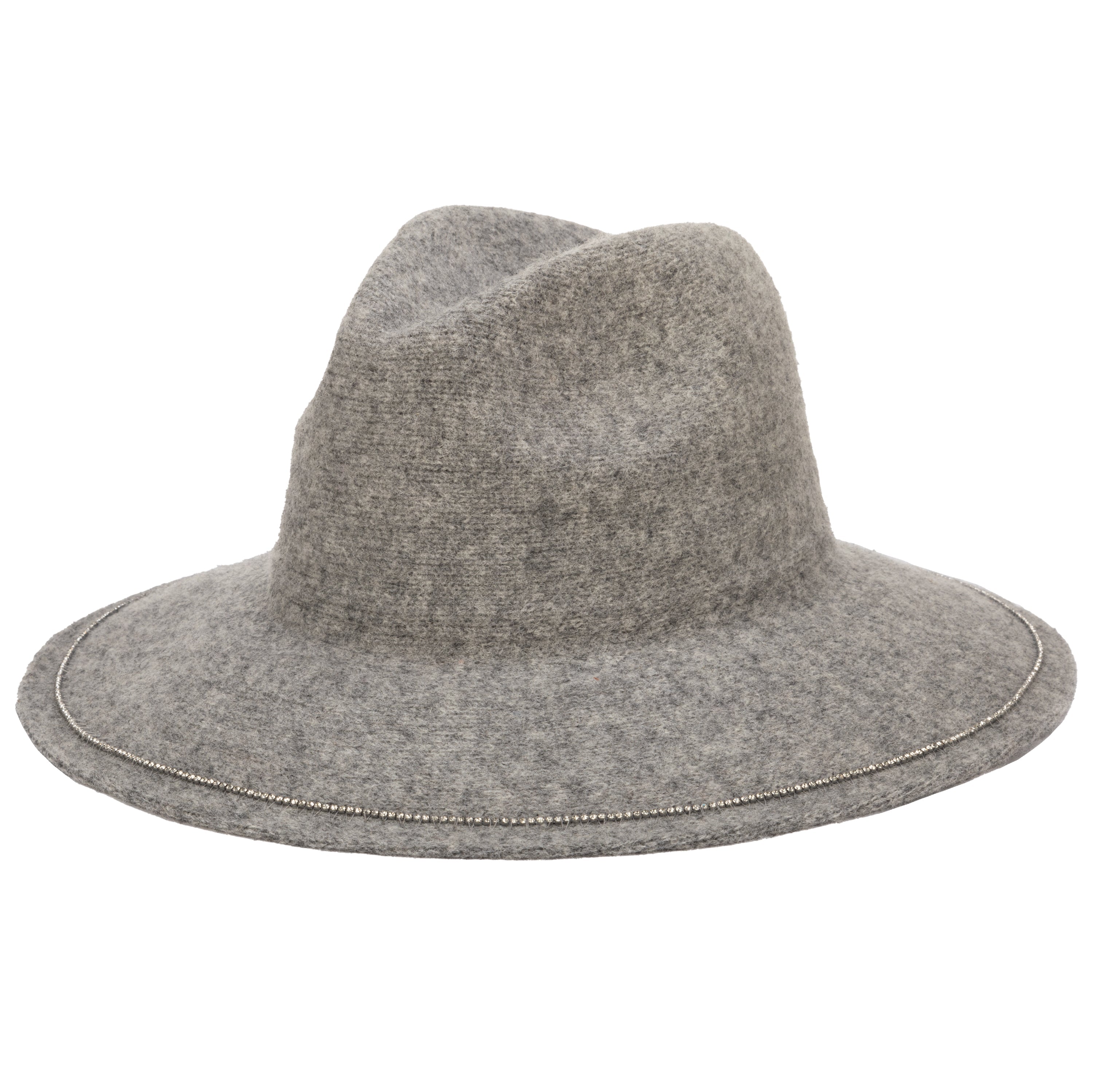 Among Stars Machine Knit Fedora Hat with Rhinestone Brim Edge - Stylish Women's Winter Fashion Accessory for Parties & Outdoor Events
