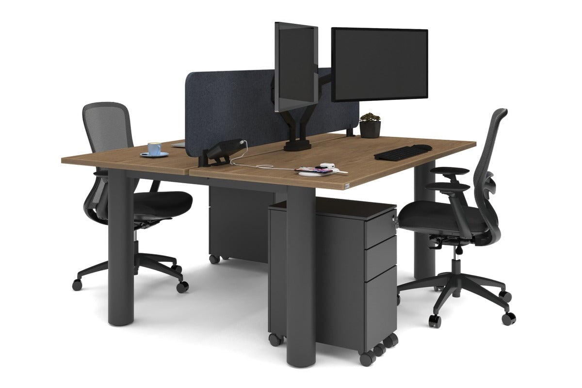 Quadro Cylinder Leg 2 Person Office Workstation Desk - 1600L x 700W - Modern Shared Workspace Solution for Collaborative Teams & Coworking Spaces