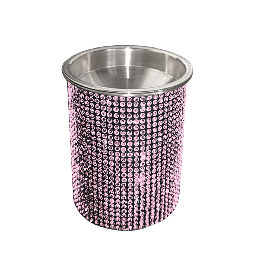 Bling Diamond Car Ashtray with Lid - Portable Mini Cup Holder Trash Can, Detachable Stainless Steel Smokeless Ash Tray with Shiny Crystal Rhinestones, Stylish Car Accessories for Women, Perfect for Road Trips and Daily Commutes