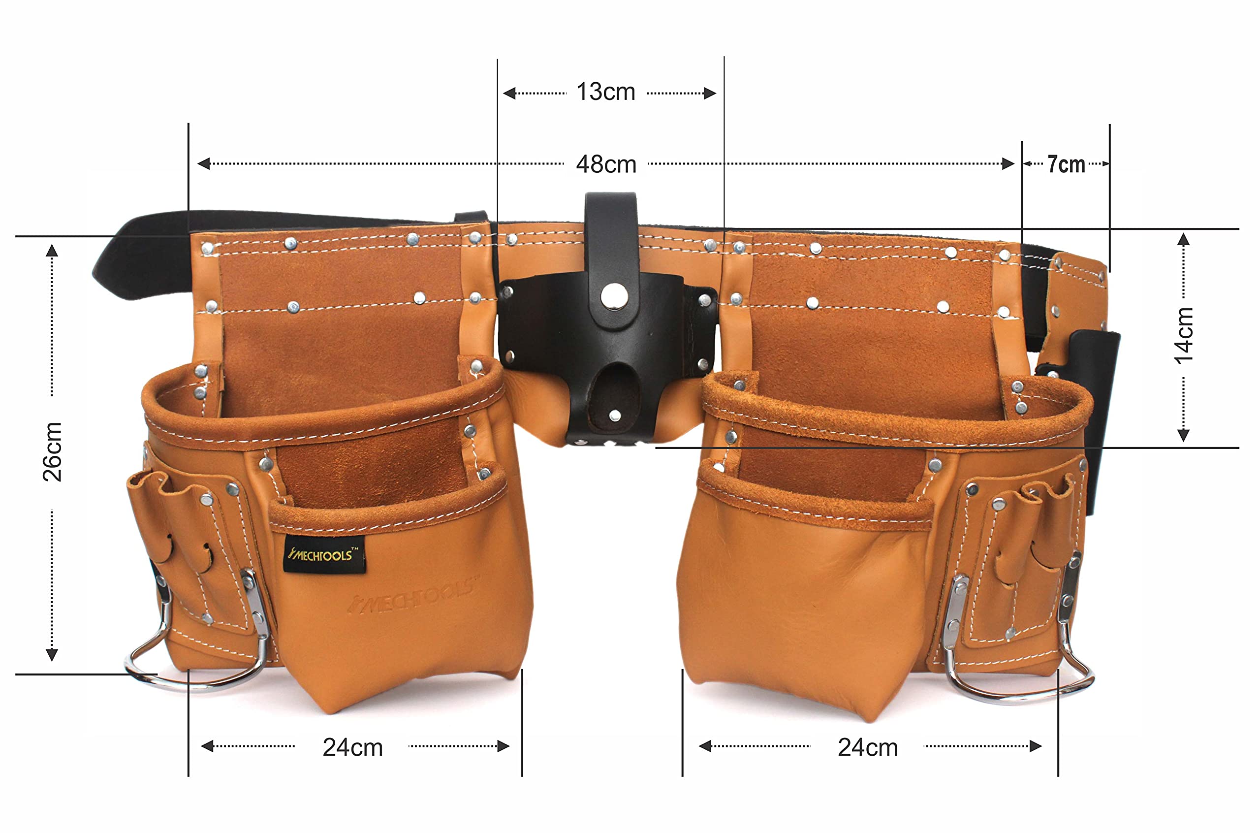 Heavy Duty Leather Tool Belt with 12 Pockets - Hammer Holder, Knife Sheath, Pencil & Marker Pockets, Measuring Tape Loop - Perfect for Construction, Carpentry, DIY & Home Improvement Projects