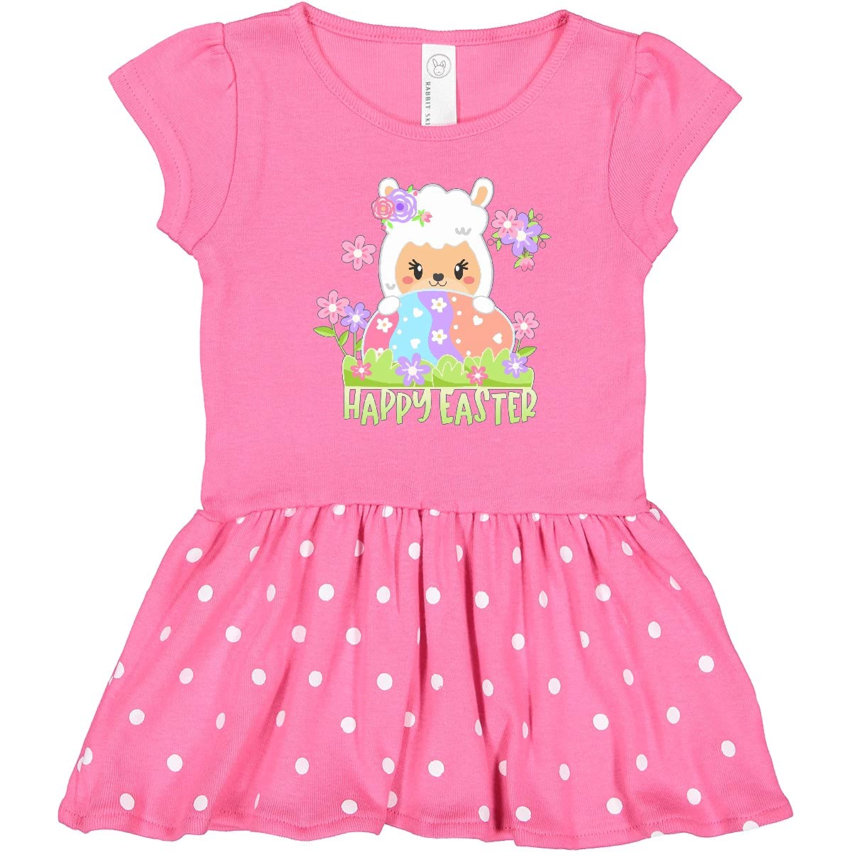 Inktastic Happy Easter Llama with Spring Flowers and Egg Toddler Dress - Cute Easter Outfit for Baby Girls, Soft Cotton Toddler Clothing for Spring Celebrations & Photo Shoots