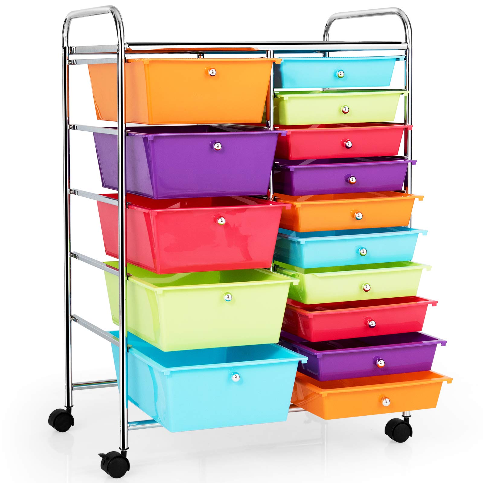Byroce 15-Drawer Rolling Storage Cart - Mobile Craft Organizer for Art Supplies, School Tools & Office Paper - Multipurpose Wheeled Organizer for Classroom, Home & Office Use (Multicolor) - Perfect for Art Studios, Teacher Supplies & Home Organization