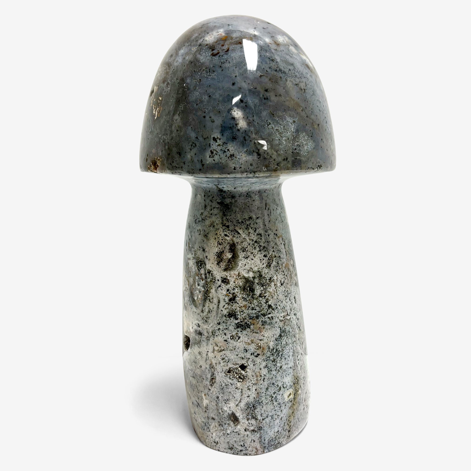 Handmade Mini Mushroom Natural Gemstone Orbicular Sea Jasper Worry Stone - RSH248 | Meditation, Stress Relief & Pocket Worry Stone for Anxiety