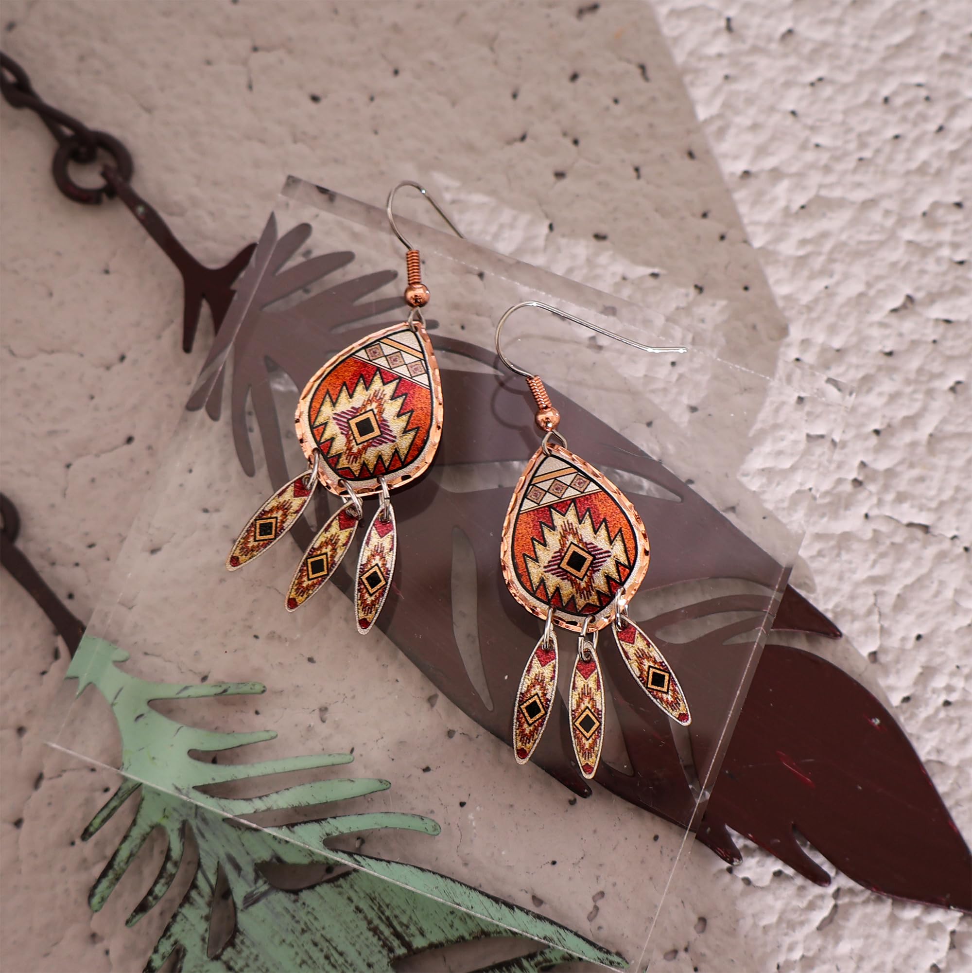 Handmade Southwest Native American Tribal Earrings for Women - Aztec Dangle Earrings in Copper | Artisan-Crafted Jewelry for Boho, Festival & Everyday Wear