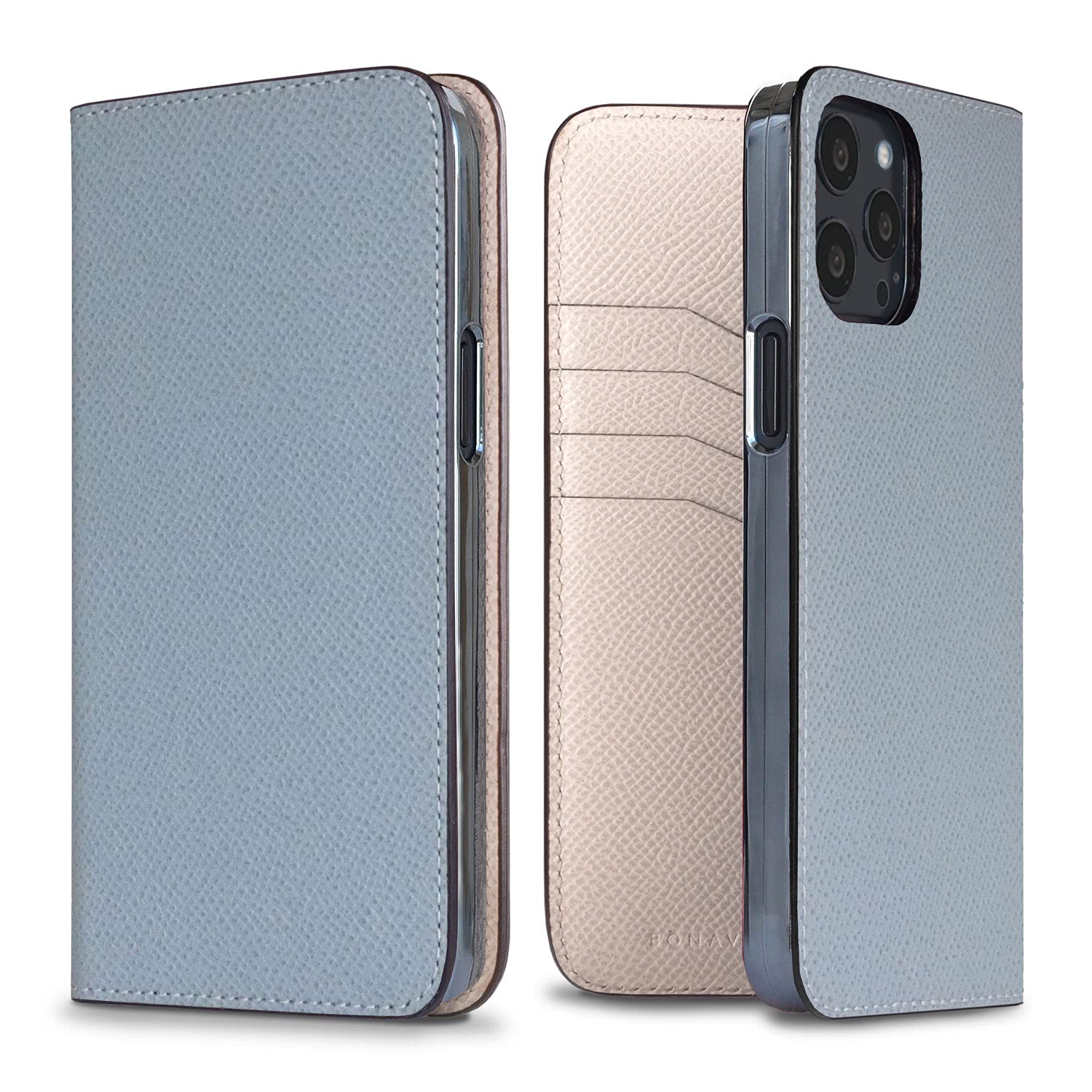 Premium BONAVENTURA Noblessa Diary Smartphone Case for iPhone 13 Pro Max - Elegant Blue Linen & White Design | Slim Protective Cover with Card Slot | Perfect for Work, Travel & Everyday Use