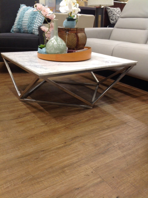 Elegant Marble Top Coffee Table with Silver Metal Base - Perfect for Living Room, Office & Lounge Decor