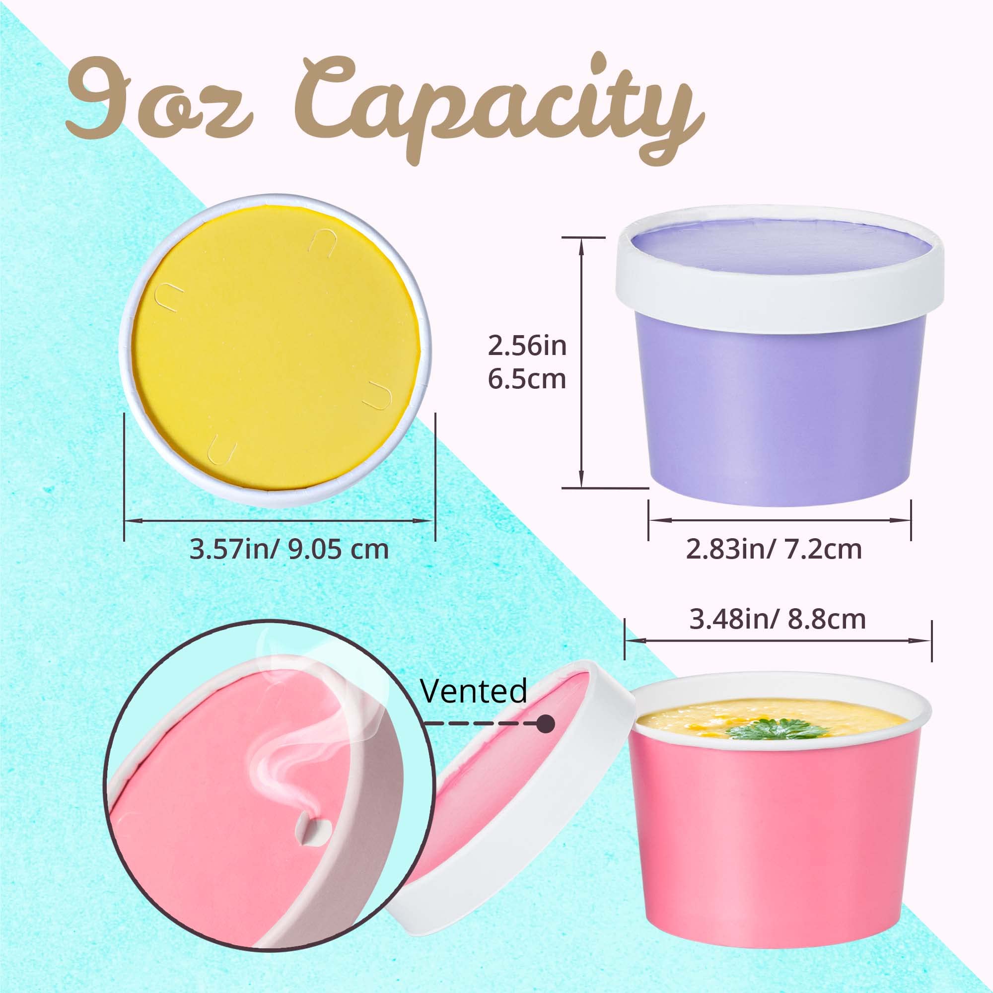 MATICAN 9-Oz Disposable Ice Cream Cups with Lids - 40-Pack Pastel Colored Paper Soup Containers for Desserts, Parties & Takeout | BPA-Free, Eco-Friendly & Leak-Proof