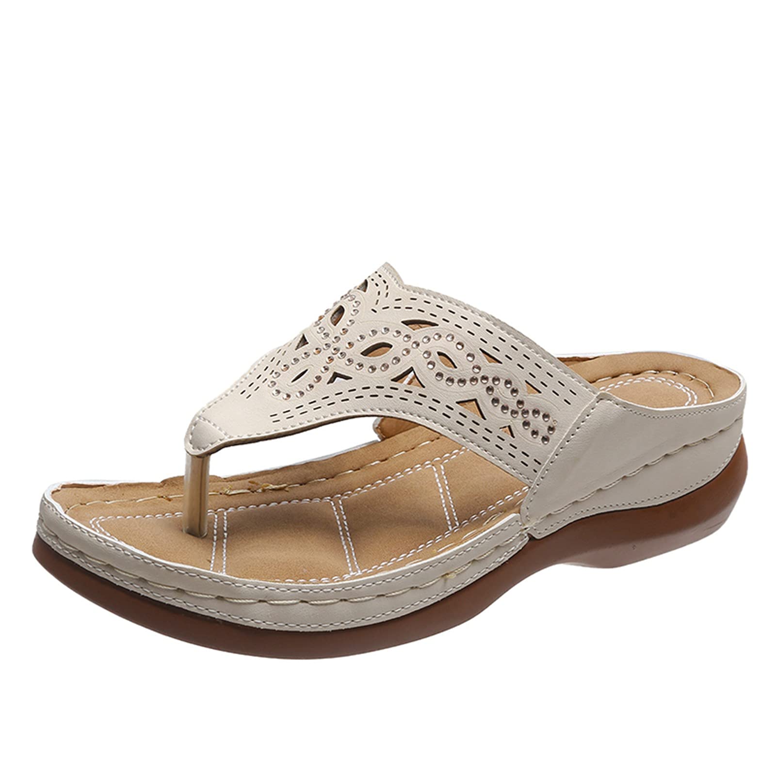 Gibobby Women's Wedge Sandals - Arch Support Flip Flops with Leather Platform for Walking | Comfortable Summer Beach Shoes & Casual Outfit Pair