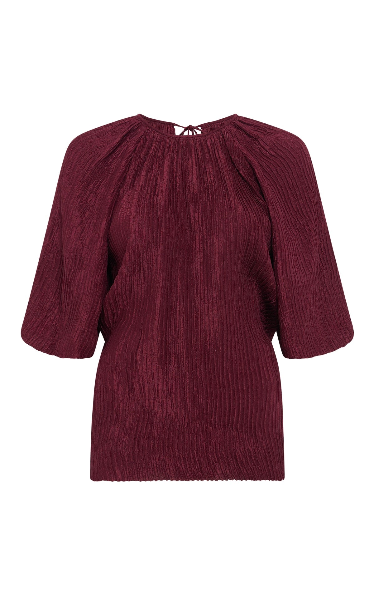 Nula Top in Bordeaux Plisse Silk - Elegant Women's Silk Blouse for Work & Evening Wear | Perfect for Office, Dinner Dates & Special Occasions