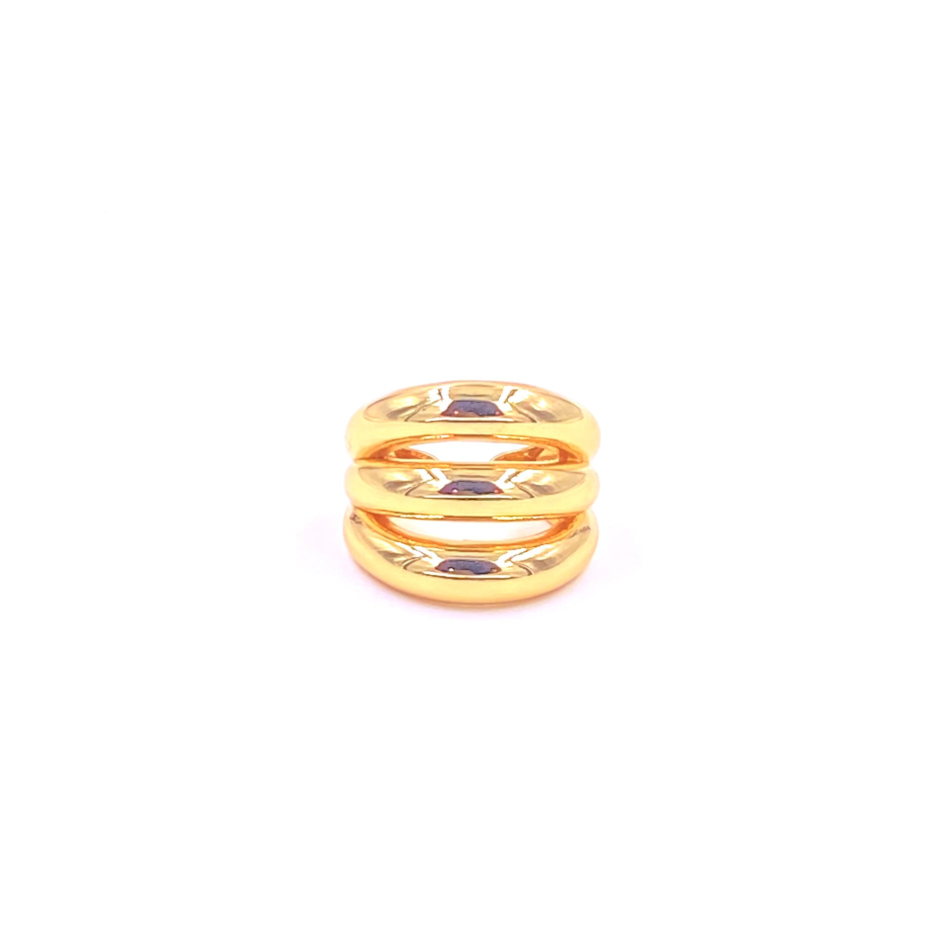 Ashley Gold Stainless Steel 3 Bar Dome Ring for Women - Hypoallergenic Fashion Jewelry - Perfect for Parties, Weddings & Everyday Wear