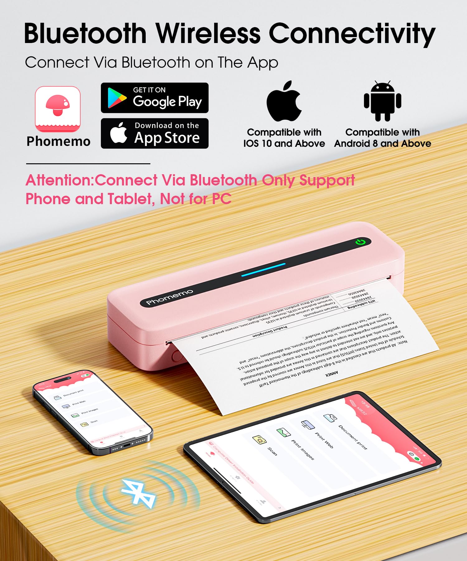 Phomemo M832 Wireless Thermal Inkless Printer - Portable Bluetooth Mobile Printer for Travel, Home & Office, Supports 8.5