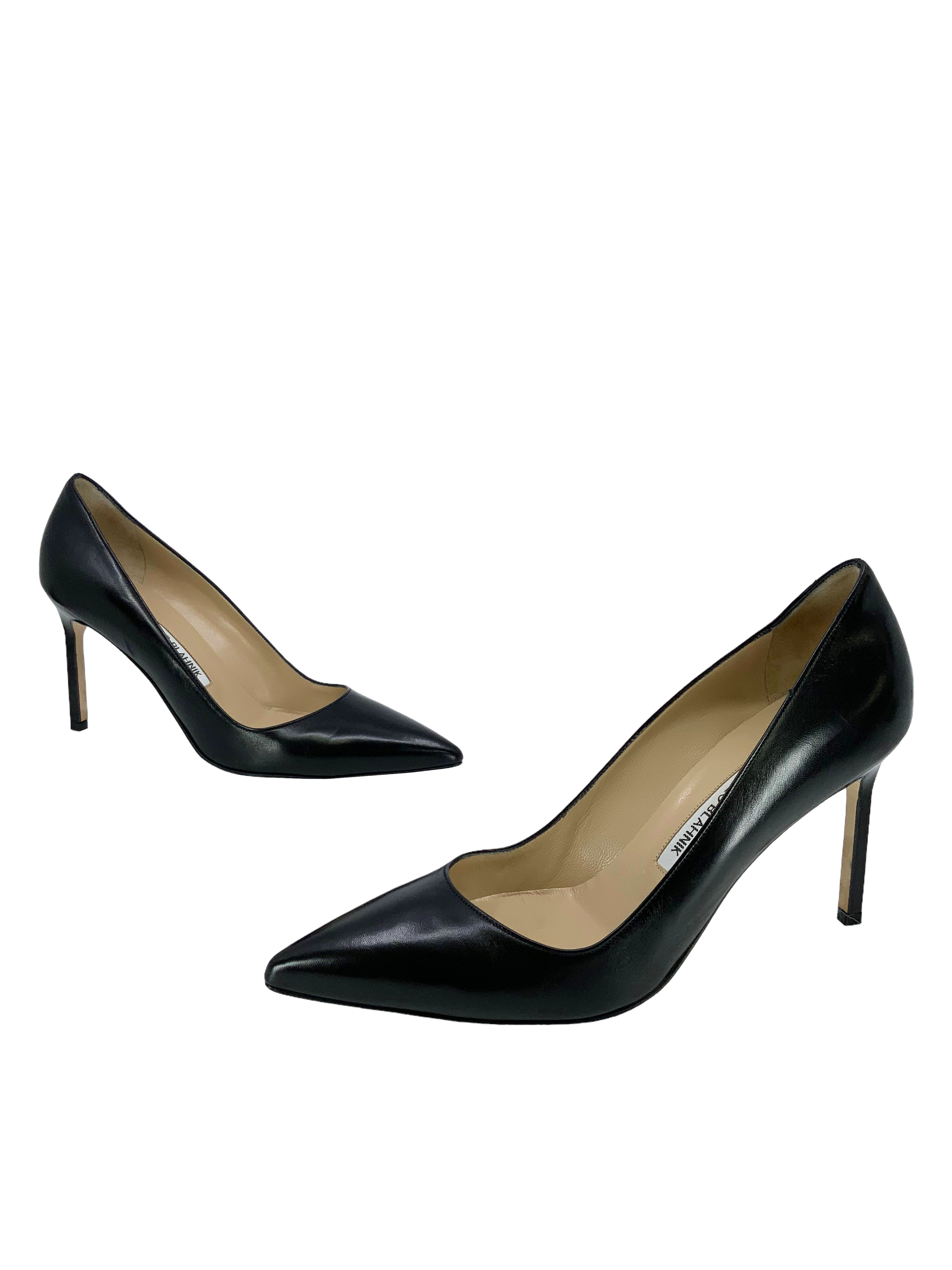 Manolo Blahnik BB Leather Pumps Women's Size 8.5 - Classic Pointed Toe High Heel Shoes for Wedding, Party & Office Wear