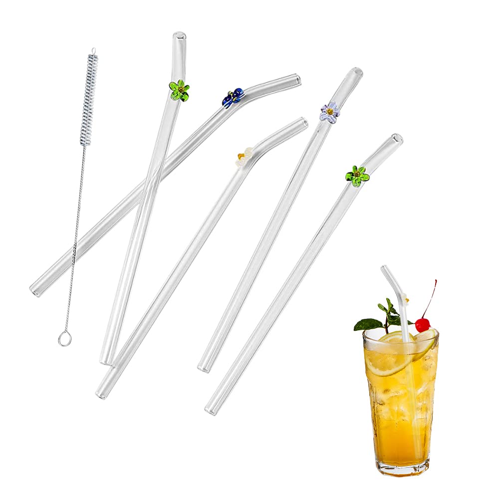 Yuandan Glass Straws - Colorful Shatter-Resistant Reusable Drinking Straws with Cleaning Brush | Eco-Friendly for Smoothies, Milkshakes, Juices & Iced Tea | Perfect for Home, Office, Parties & Travel