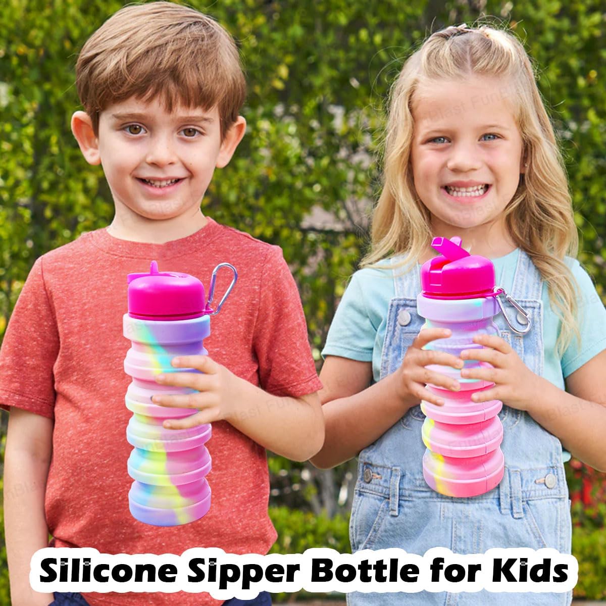 **Space-Themed Expandable Silicone Water Bottle for Kids - 500ml Leak-Proof Reusable Flask with Vacuum Bouncing Cap - Perfect for School, Gym, Travel & Outdoor Activities (Random Color)**