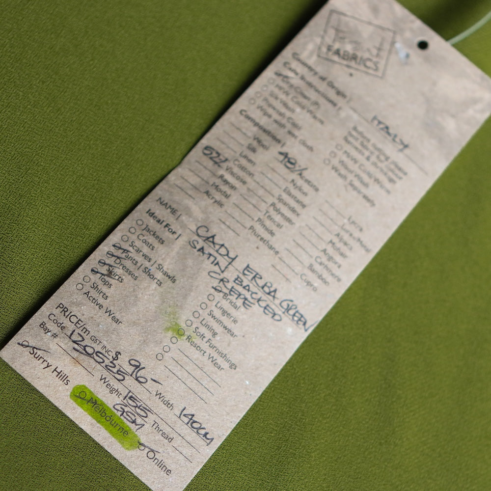 Elegant Green Satin Backed Crepe Fabric - Perfect for Evening Gowns, Bridesmaid Dresses & Formal Wear