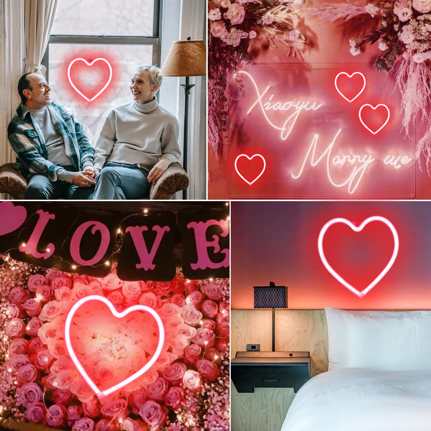 Heart Neon Signs - Romantic LED Love Lights for Valentine's Day, Mother's Day & Wedding Decor | USB/Battery Powered Wall Art for Bedroom, Living Room & Party Decorations | Perfect for Anniversary Gifts, Christmas Decor & Home Lighting (Red)