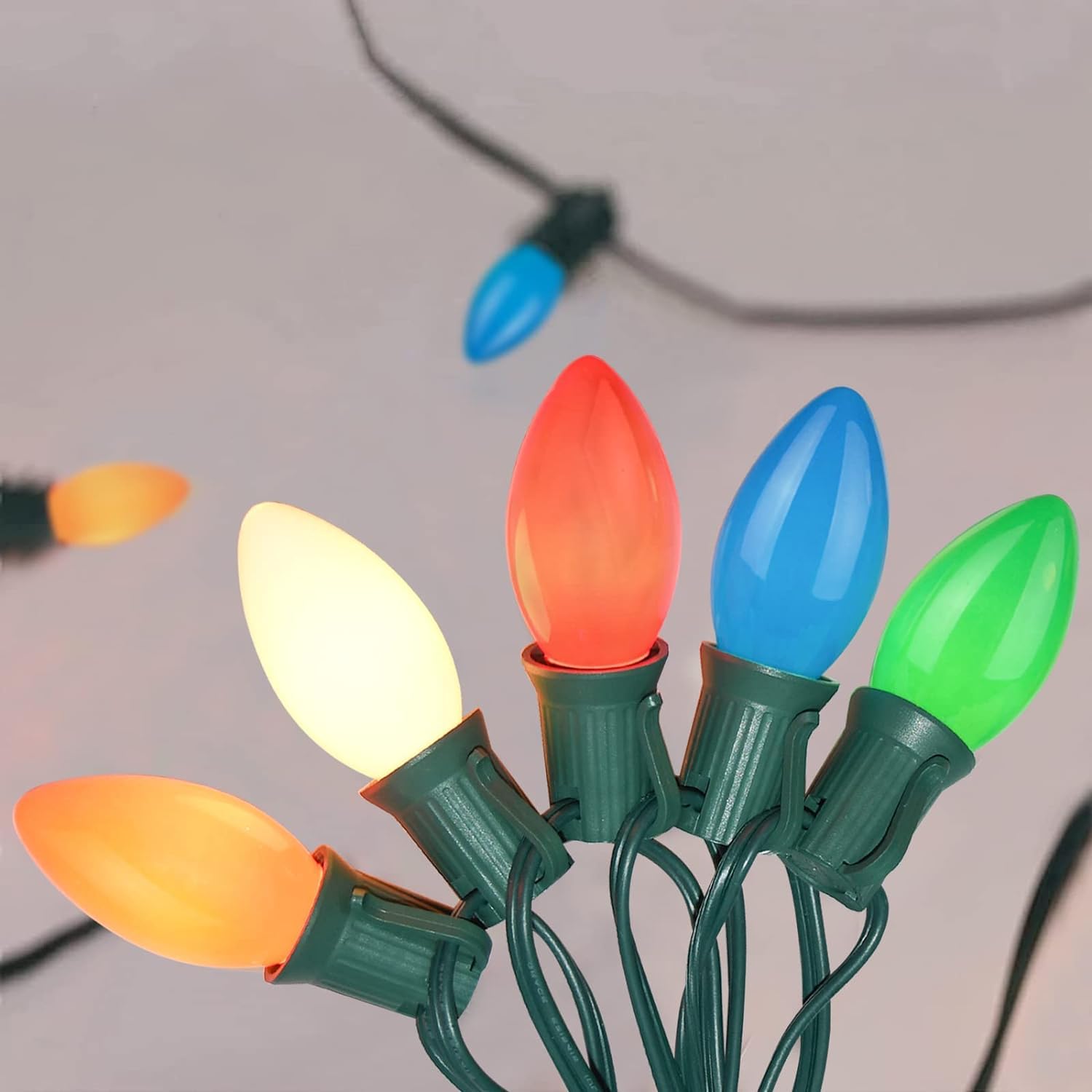 Vintage 25Ft Multicolor Christmas String Lights with 26 Colorful Ceramic Bulbs - Outdoor Christmas Decor for Patio, Roofline, Tree & Garden Pathway - Green Wire - Perfect for Holiday Parties & Winter Decorations