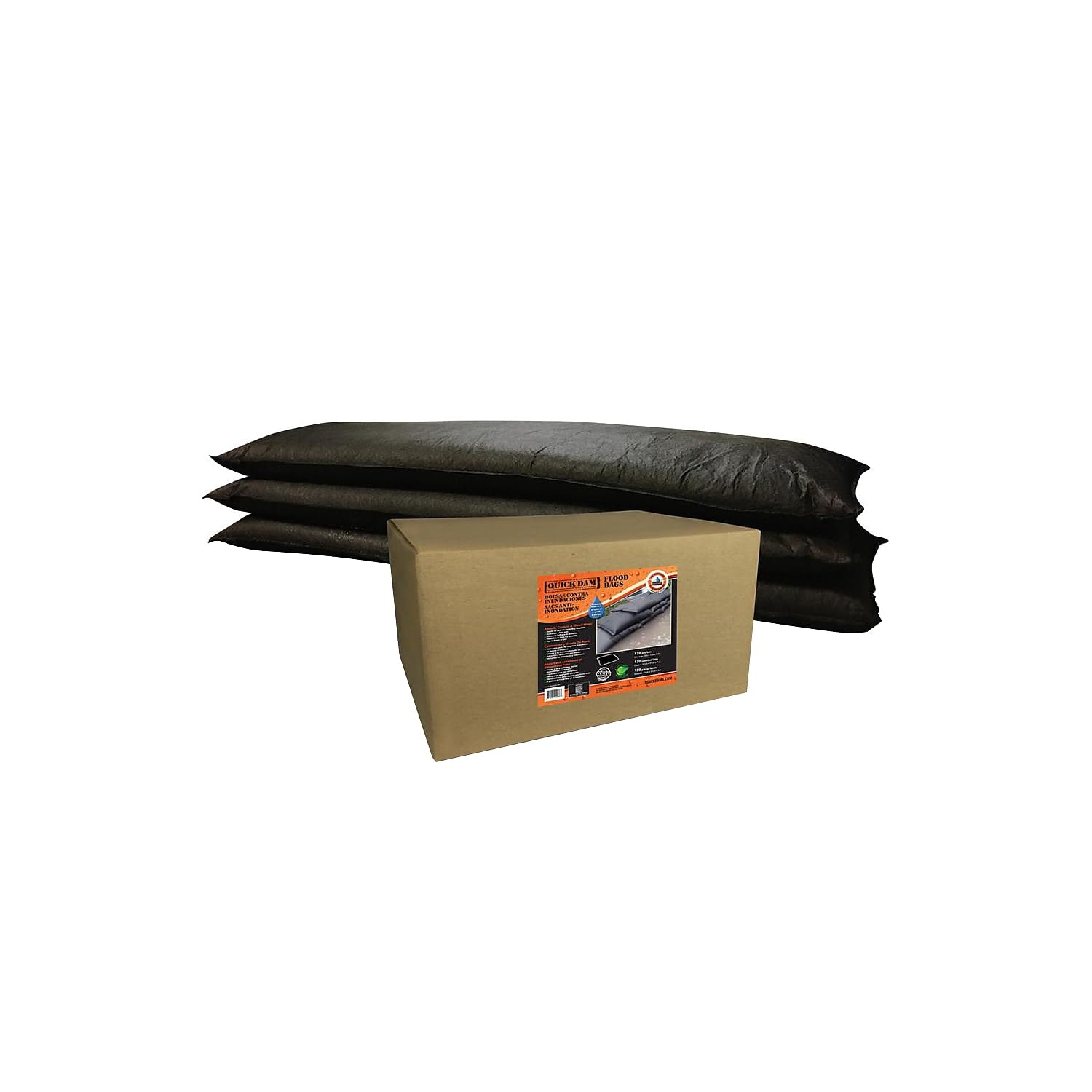 Quick Dam QD1248-25 Water-Activated Flood Barrier Bags - Jumbo Size (25-Pack, Black) - Emergency Flood Protection for Homes, Basements & Garages