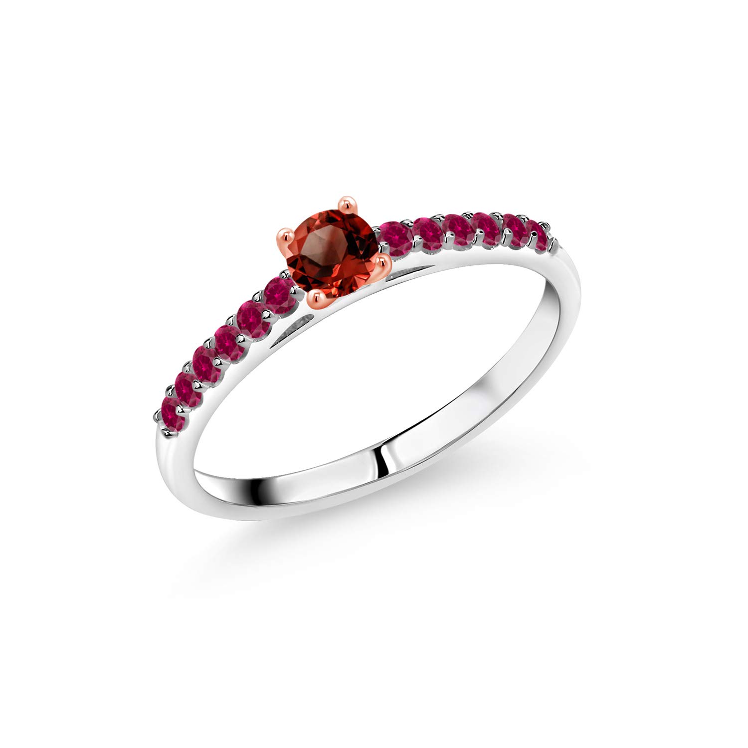 0.38 Ct Round Red Garnet & Created Ruby Ring in 925 Sterling Silver & 10K Rose Gold - Elegant Birthstone Jewelry for Women, Perfect for Valentine's Day, Anniversary & Special Occasion Gifts