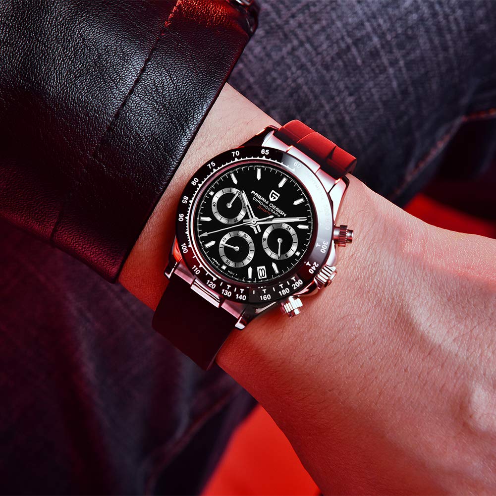 Pagani Design Daytona Homage Men's Quartz Watch - Japan Movement, Ceramic Bezel, Stainless Steel Band - Waterproof Sport Chronograph for Men | Perfect for Diving, Racing & Casual Wear
