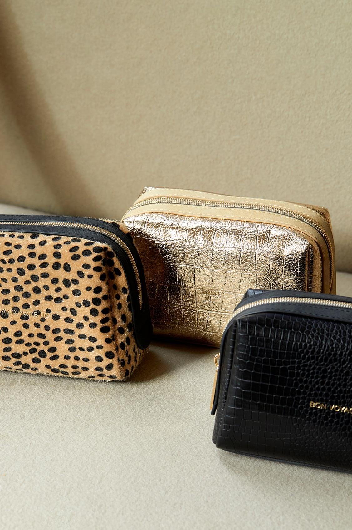 Metallic Embossed Gold Makeup Bag by Croc - EBP4963 | Perfect for Travel, Gym & Everyday Essentials Storage