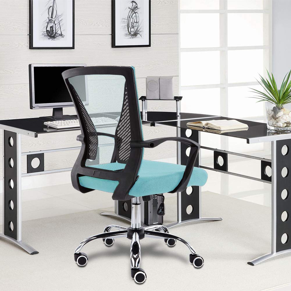 Zuna Mid-Back Office Task Chair - Ergonomic Mesh Back Desk Chair with Lumbar Support (Black/Aqua) - Perfect for Home Office and Workspace