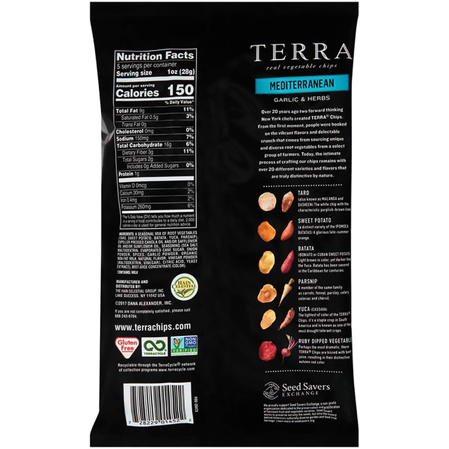 Terra Mediterranean Garlic & Herb Vegetable Chips - 5 oz Bag | Gluten-Free, Non-GMO Real Veggie Snacks | Perfect for Parties, Lunchboxes & Healthy Snacking