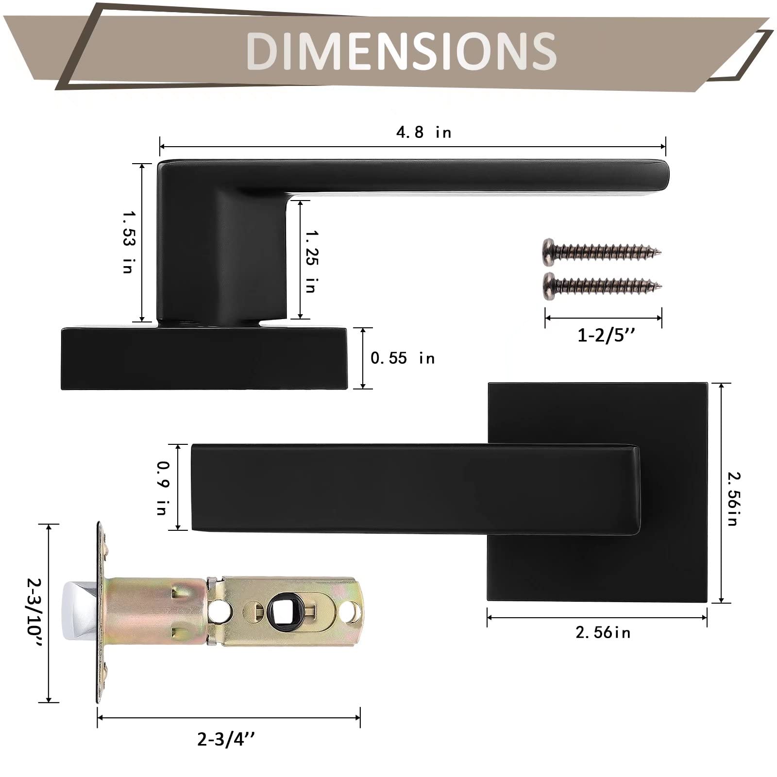 Probrico 6 Pack Matte Black Passage Door Handles - Interior Closet Door Knobs for Hallway, Bedroom & Office - Non-Locking Keyless Modern Door Lever Hardware - Reversible Left/Right Handed Installation