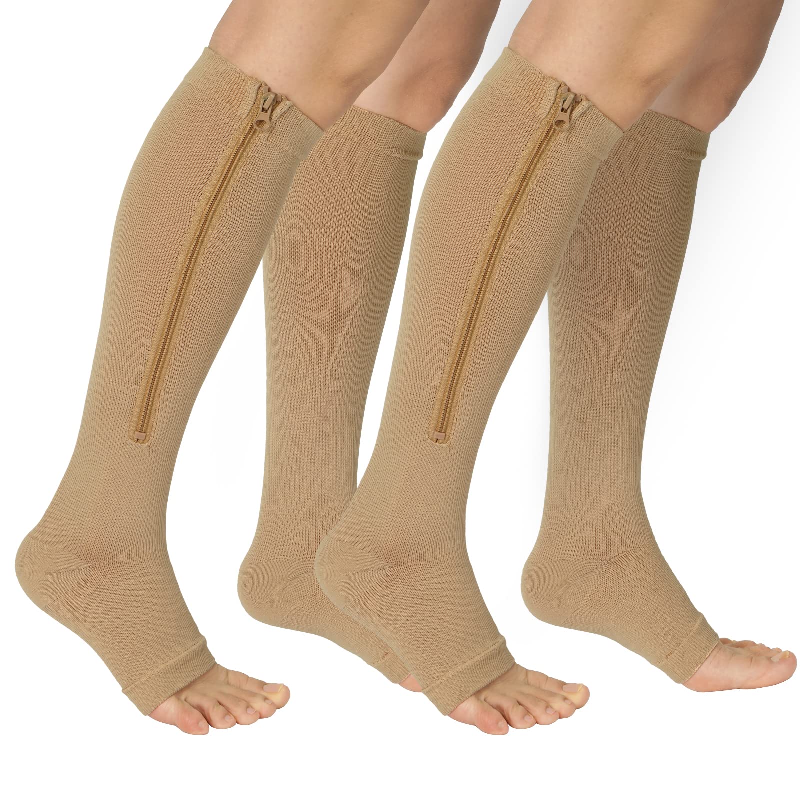 Ktinnead 2 Pairs Zipper Compression Socks for Women & Men - Medical Grade Support for Running, Travel & Varicose Veins Relief