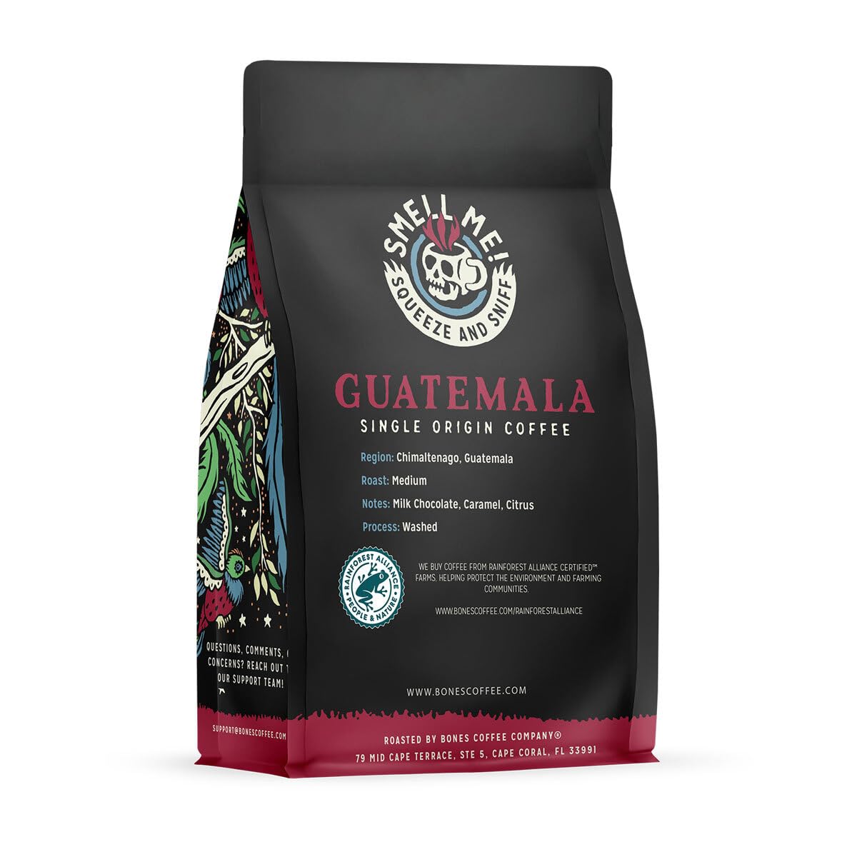 Bones Coffee Company Guatemala Single-Origin Medium Roast Ground Coffee - Low Acid Gourmet Beans with Milk Chocolate, Citrus & Caramel Notes (12 oz) - Perfect for Home Brewing, Office Use & Gift Giving