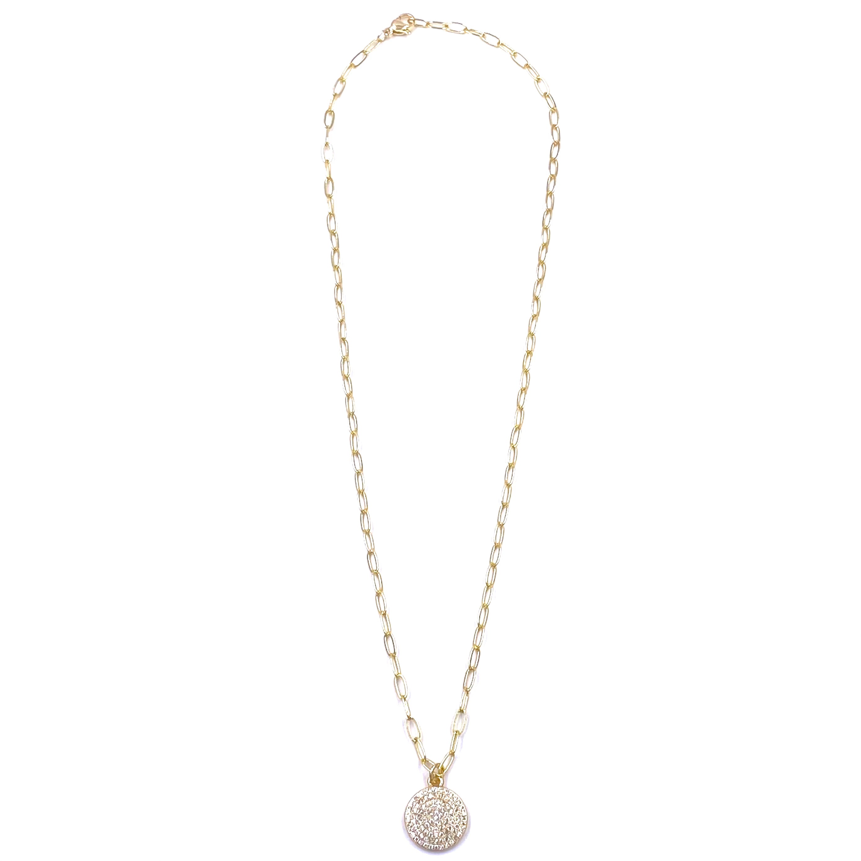 Ashley Gold Stainless Steel Gold Plated CZ 1 Disc Charm Necklace for Women - Elegant Cubic Zirconia Pendant Jewelry Gift for Birthday, Anniversary & Special Occasions