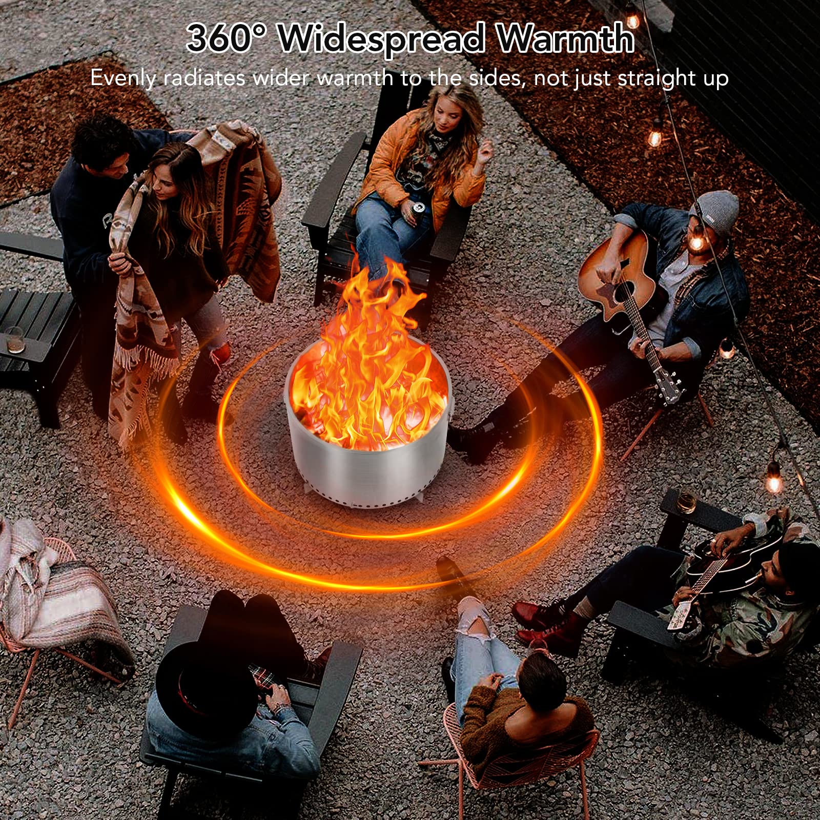 GARVEE 16.5 Inch Smokeless Fire Pit - Portable Outdoor Wood Burning Fireplace with Removable Ash Pan & Poker - Stainless Steel Backyard Fire Pit for Camping, Patio, Bonfire & Outdoor Gatherings