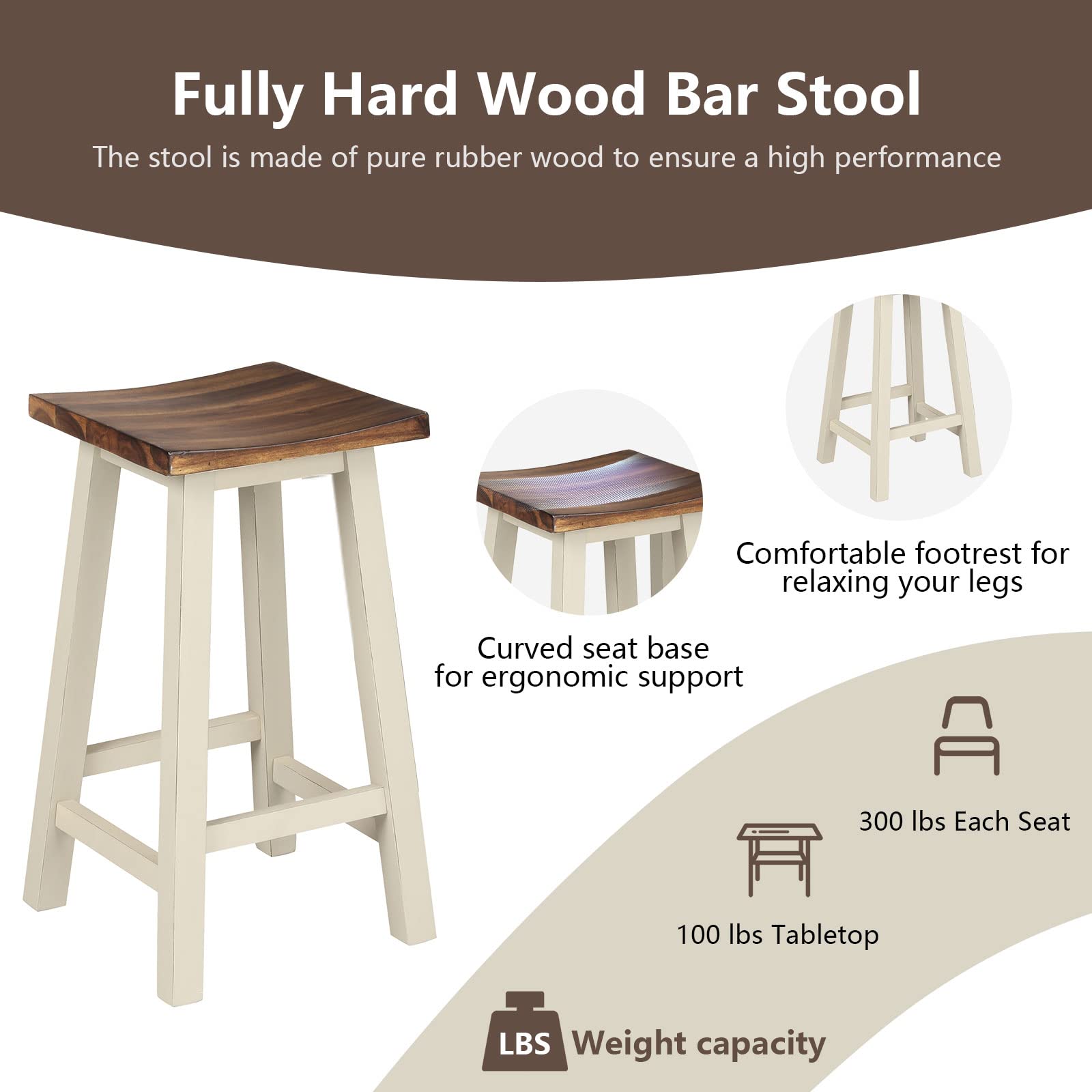 COSTWAY 3-Piece Counter Height Dining Set with 2 Saddle Stools - Industrial Style Wooden Pub Table for Breakfast Bar, Kitchen, Living Room & Restaurant | Perfect for Small Spaces, Apartments & Outdoor Patios