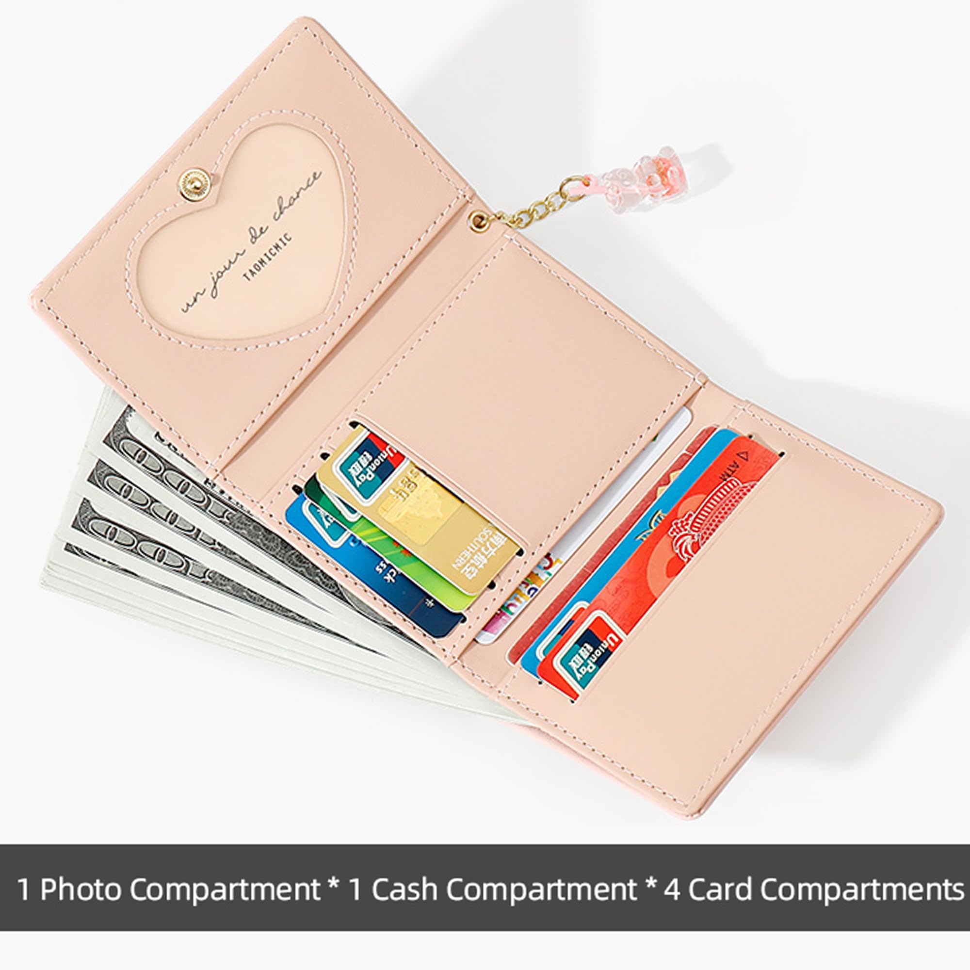 Stylish PU Leather Tri-Fold Wallet with ID Window & Card Slots - Cute Bear Design Women's Wallet for Cash, Cards & ID - Perfect for Everyday Use, Travel & Gift Giving (Black)