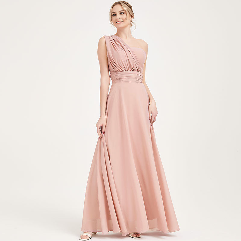 Elegant Convertible Chiffon Bridesmaid Dress - Wrap Style Dusty Pink Maxi Gown for Weddings, Parties & Formal Events
