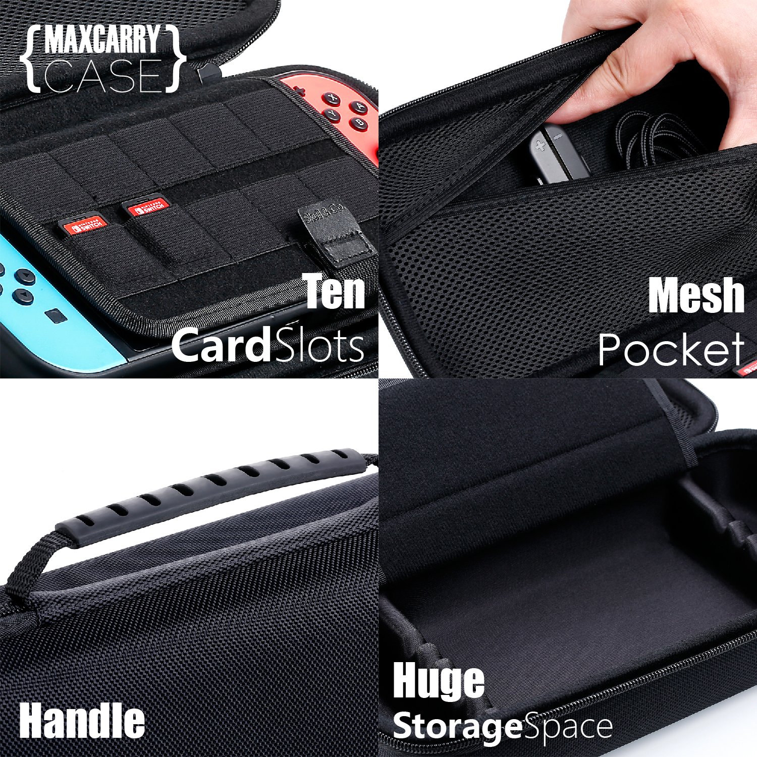 Skull & Co. GripCase OLED Bundle - Dockable Transparent Protective Case with Interchangeable Grips for Nintendo Switch OLED Model (Neon Blue & Red) | Perfect for Gaming, Travel, and Long Play Sessions
