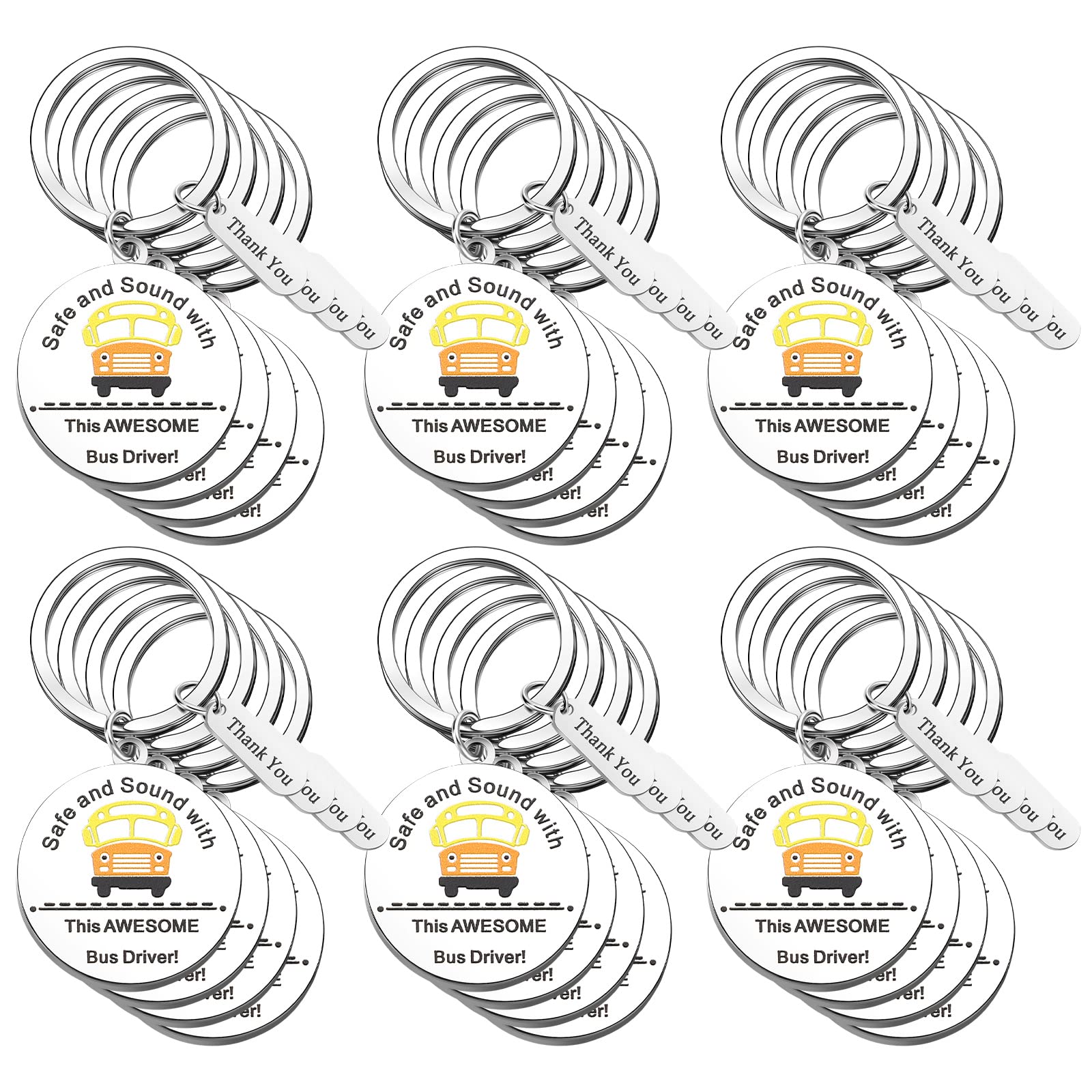 24 Pcs School Bus Driver Appreciation Gifts - Bulk Stainless Steel Thank You Keychains for Men & Women - Perfect for New Drivers, Retirement, Birthdays & Farewells | Ideal for Teacher Appreciation Week, End of Year Gifts & Employee Recognition
