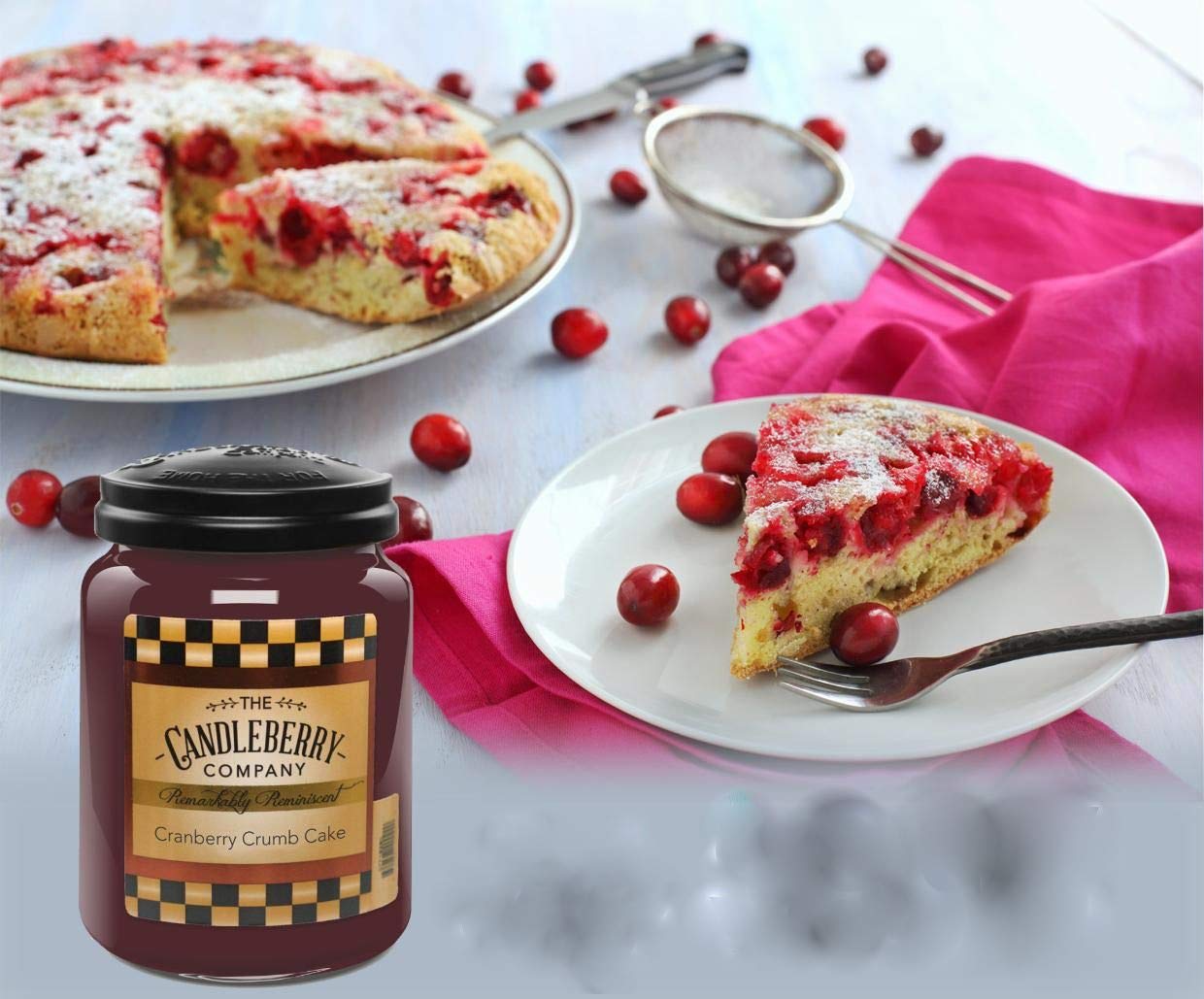Premium Hand-Poured Candleberry Cranberry Crumb Cake Scented Candle - 26oz Large Jar, Strong Fragrance & Long-Lasting for Home Decor, Relaxation & Holiday Gifts - Made in USA