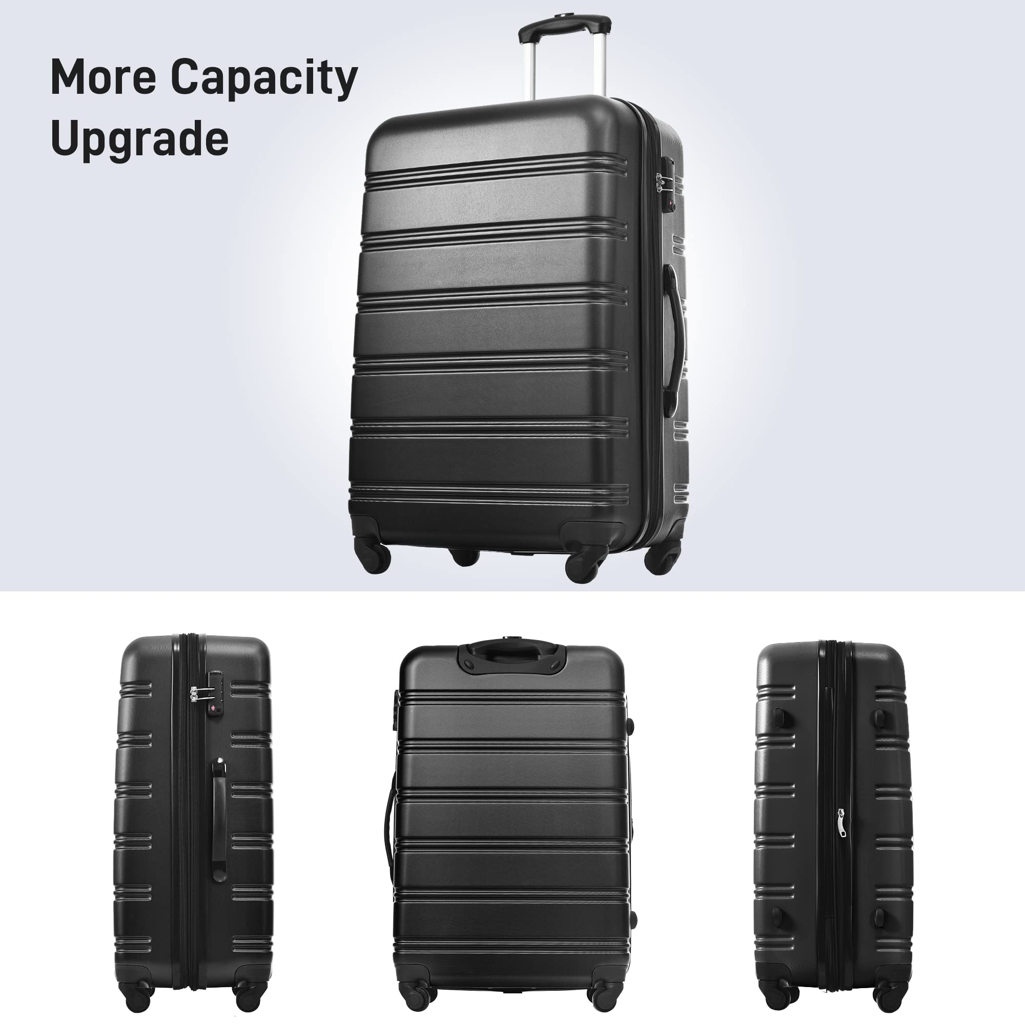 Merax 3-Piece Luggage Set - Airline Approved Carry-On Suitcase with Expandable Hard Case & Spinner Wheels (Black) | Perfect for Business Travel & Family Vacations