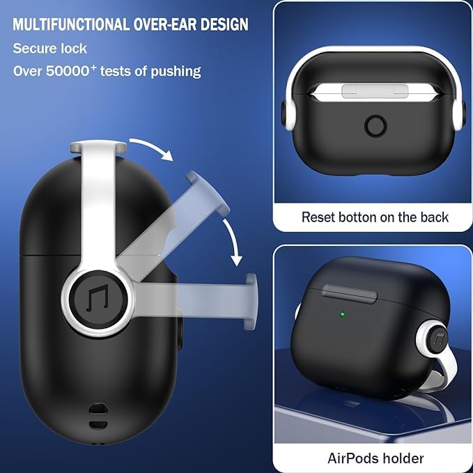 Custom AirPods 4th Gen 2024 Protective Case with Secure Lock & Keychain - Personalized Music Headphone Cover for All AirPods Models (USB-C/Lightning Compatible) - Black/White - Perfect for Travel, Gym & Daily Protection