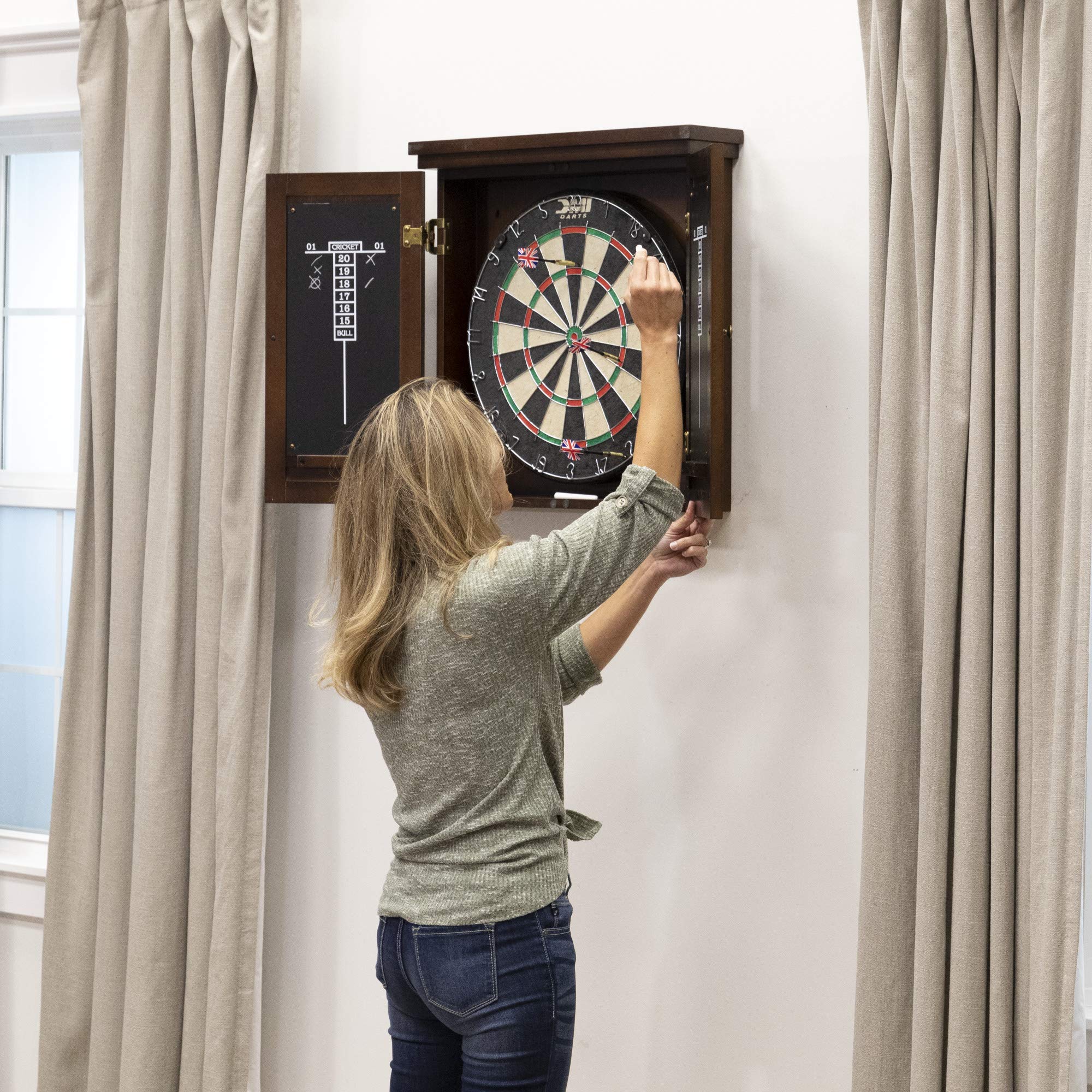 American Legend Traditional Dartboard Cabinet - Premium Wooden Dart Board Set with Bristle Board & Darts - Perfect for Home Game Rooms, Bars, and Man Caves