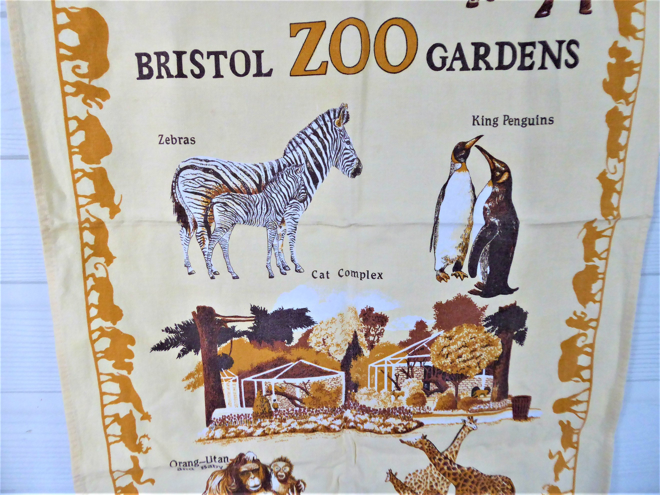 Premium Cotton Tea Towel - Bristol Zoo Gardens England Design with Penguins & Tigers - Absorbent Dish Towel for Kitchen, Dining & Gifts