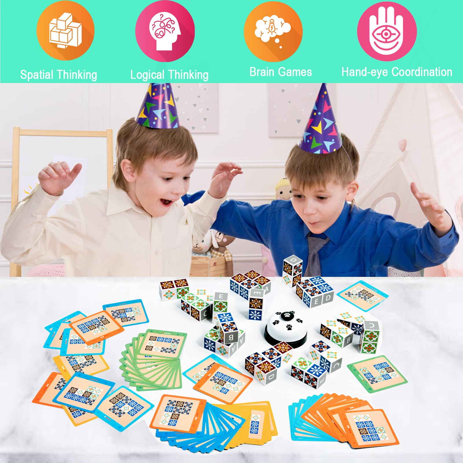 Wooden Match Puzzle Game - Fun Family Board Game for Kids & Adults - Educational Block Matching Cubes for Brain Training & Party Nights