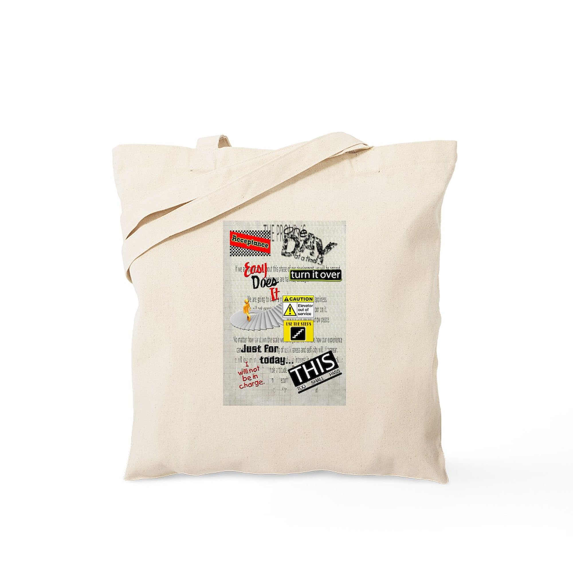 12 Step Slogans Tote Bag - Natural Canvas Reusable Shopping Bag for AA Meetings & Recovery Support | Eco-Friendly Grocery Tote for Daily Use