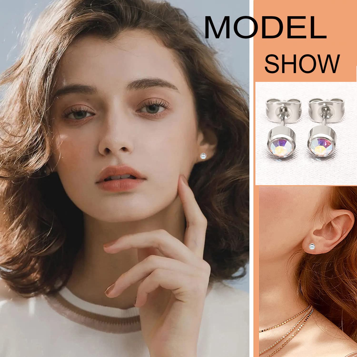 3 Pairs Hypoallergenic Titanium Stud Earrings for Women & Men - 4mm/5mm Crystal Earrings in Silver, Black, Rose Gold & Gold Plated - Perfect for Everyday Wear, Gifts & Special Occasions