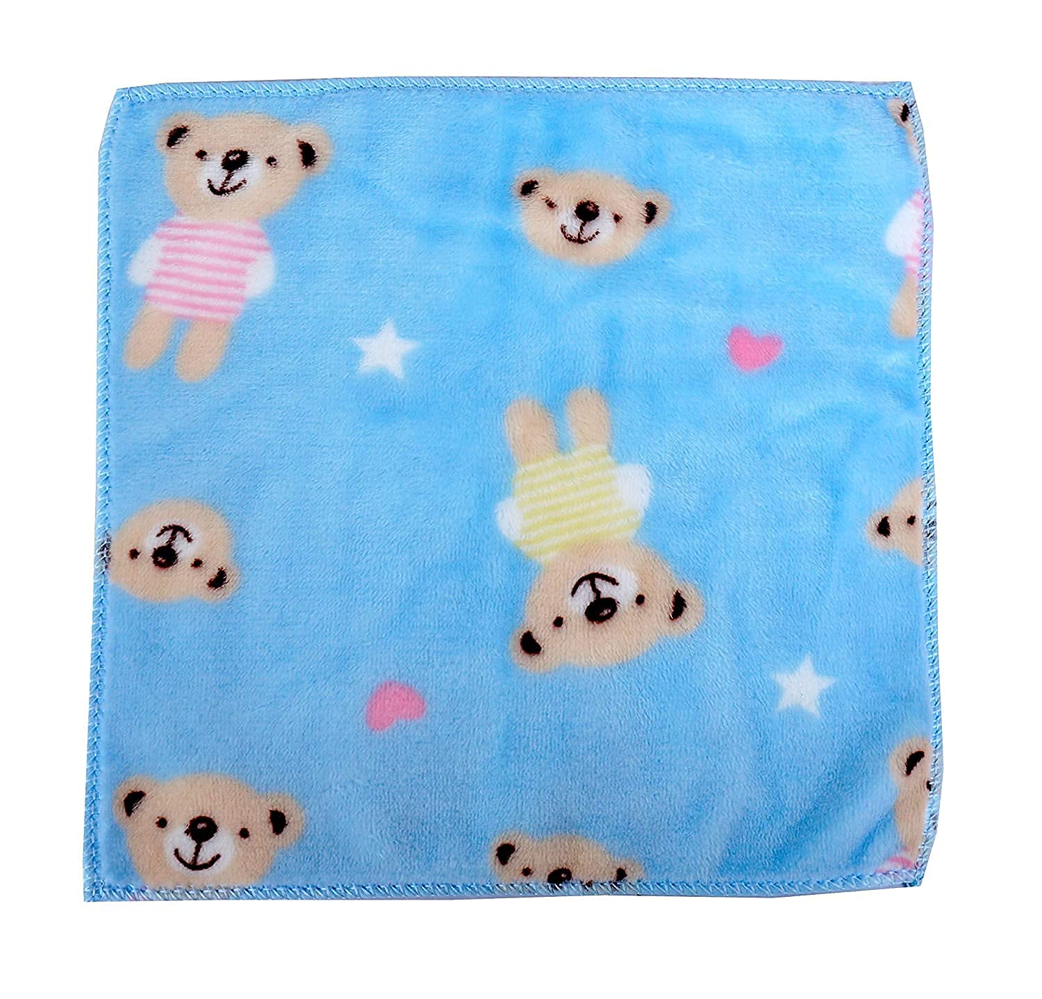 Aenon Fashion Unisex Soft Fluffy Thick Cotton Teddy Bear Print Face Towel & Handkerchief Set - 12 Pack (10x10 Inches) | Gentle Skin Care, Baby Wash, Makeup Removal & Daily Use Accessories