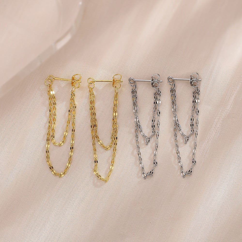 Silver & Gold Layered Lip Chain Drop Earrings for Women | Trendy Dangle Earrings for Party, Date Night & Casual Wear | A7391