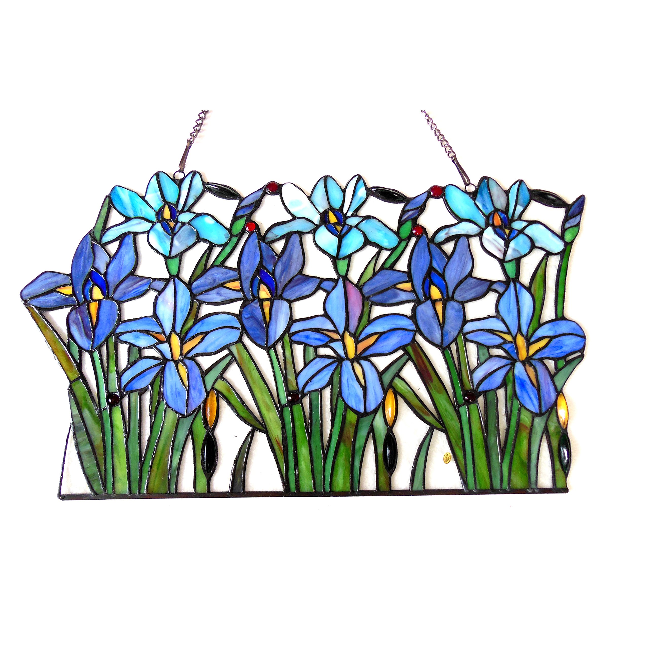 Chloe Lighting 24-Inch Wide Ariana Tiffany-Style Stained Glass Iris Window Panel - Handcrafted Art Glass Decor for Home, Church & Office Windows (One Size) | Perfect for Living Room, Bedroom & Entryway Decor