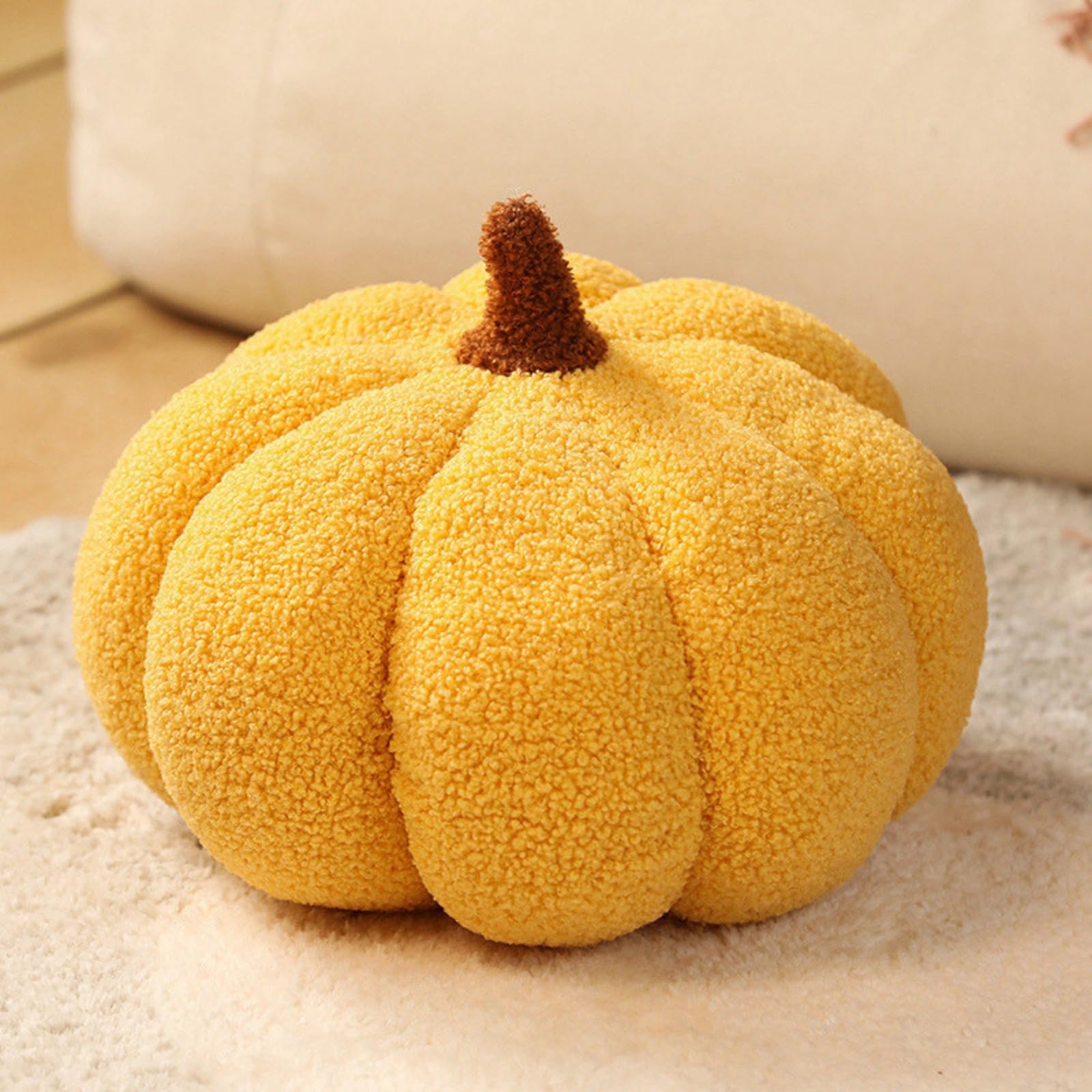 Halloween Pumpkin Pillow Set of 3 - Brown Throw Pillows for Sofa & Bed Decor (6x12, 5x9, 8x16 Inches) | Soft Teddy Fleece Accent Cushions for Fall, Thanksgiving & Holiday Home Decoration | Perfect for Living Room, Dorm & Seasonal Party Decor