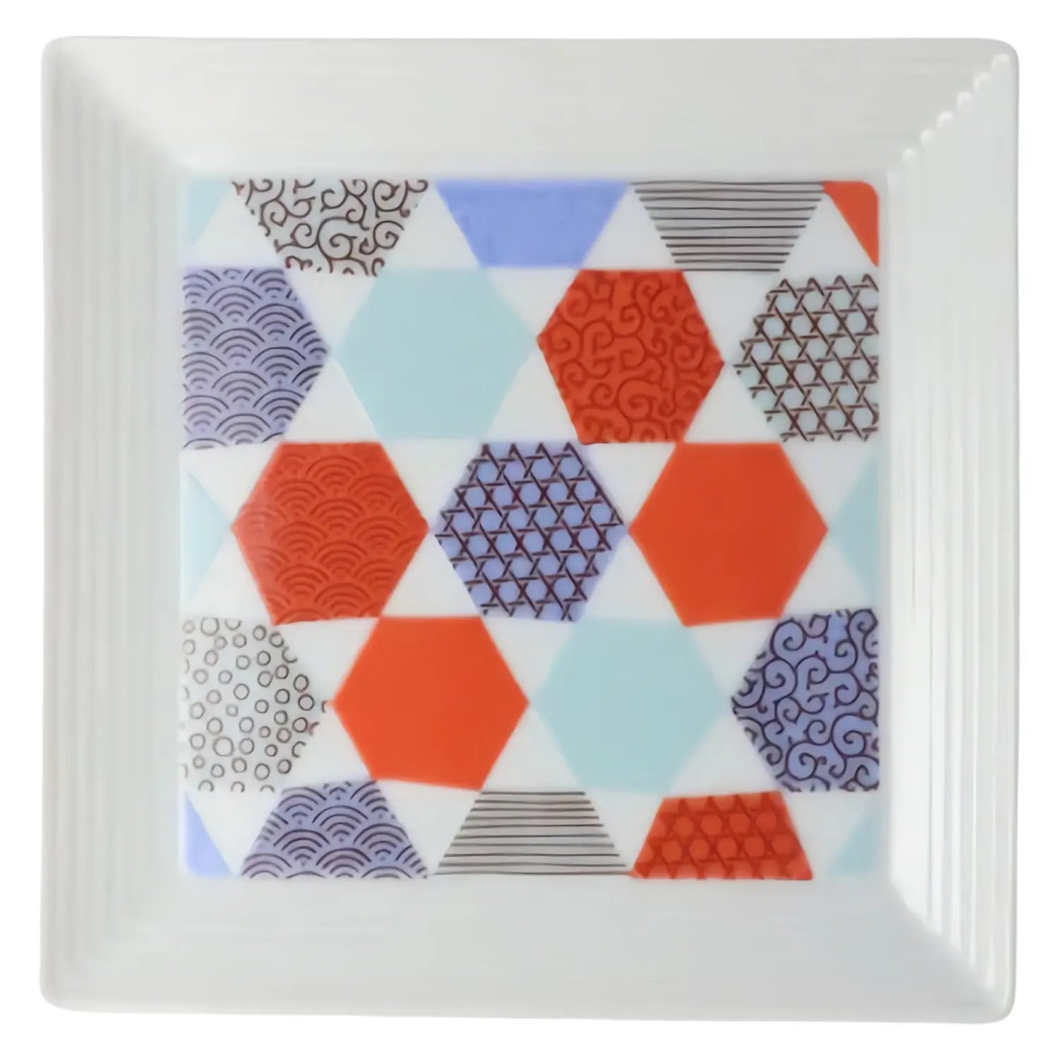 Harekutani Kissho Porcelain Hexagonal Plate - Japanese Handcrafted Ceramic Dish for Sushi, Desserts & Home Decor